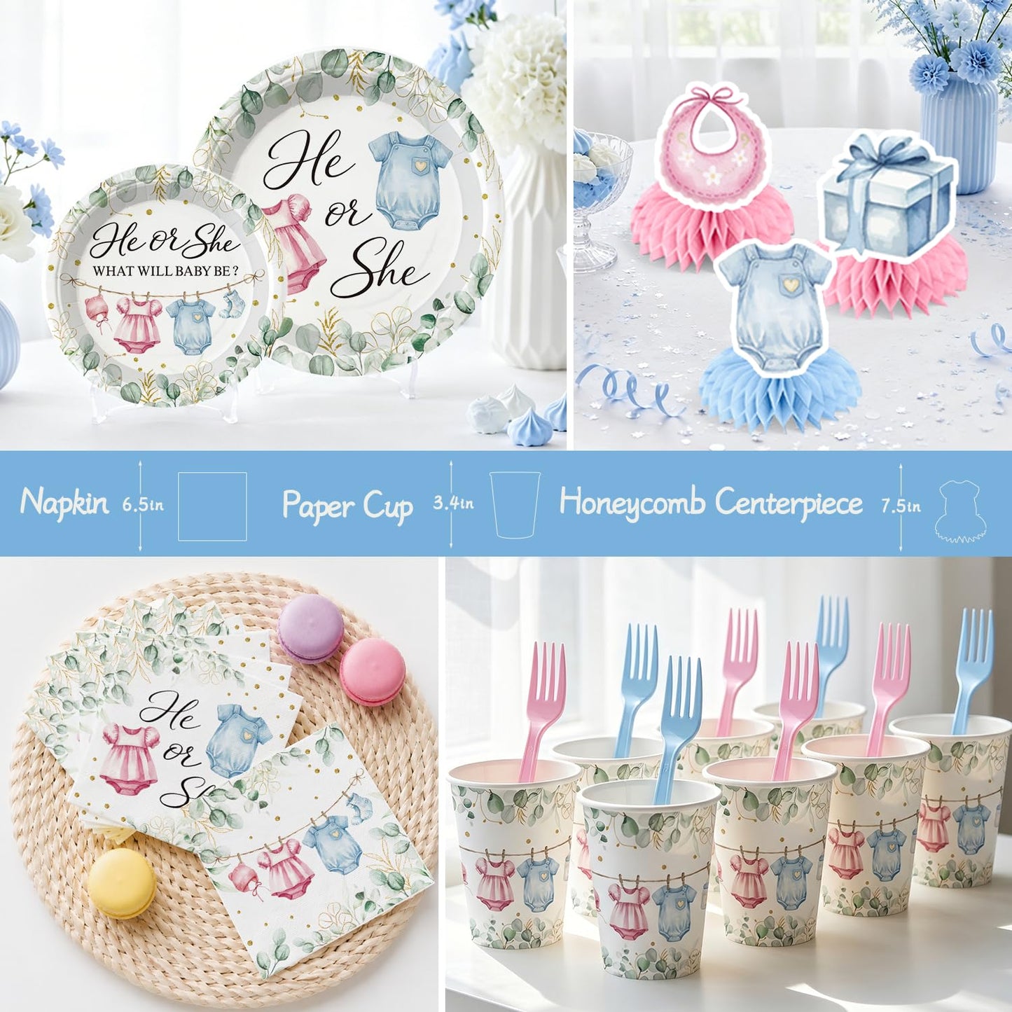 Yingoto 215PCS He or She Gender Reveal Decorations Serves 25