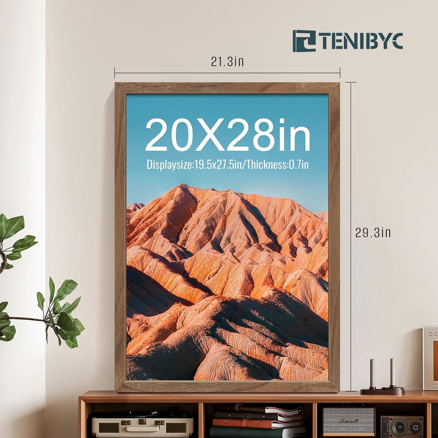 20x28 Picture Frame 4 Pack - Brown Walnut Wood, 20 x 28 Poster Frame for Gallery, Home and Office - Wall Hanging