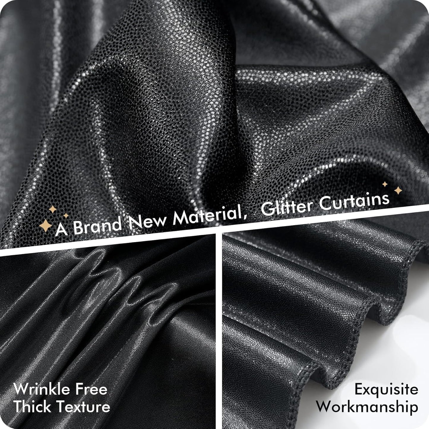 20ftx10 ft Black Glitter Sequin Backdrop Curtain for Parties, Wrinkle Free Sparking Backdrop Drapes, 4 Panels 5x10ft Shimmer Photo Back Drop Cloth for Wedding Birthday Photography Background