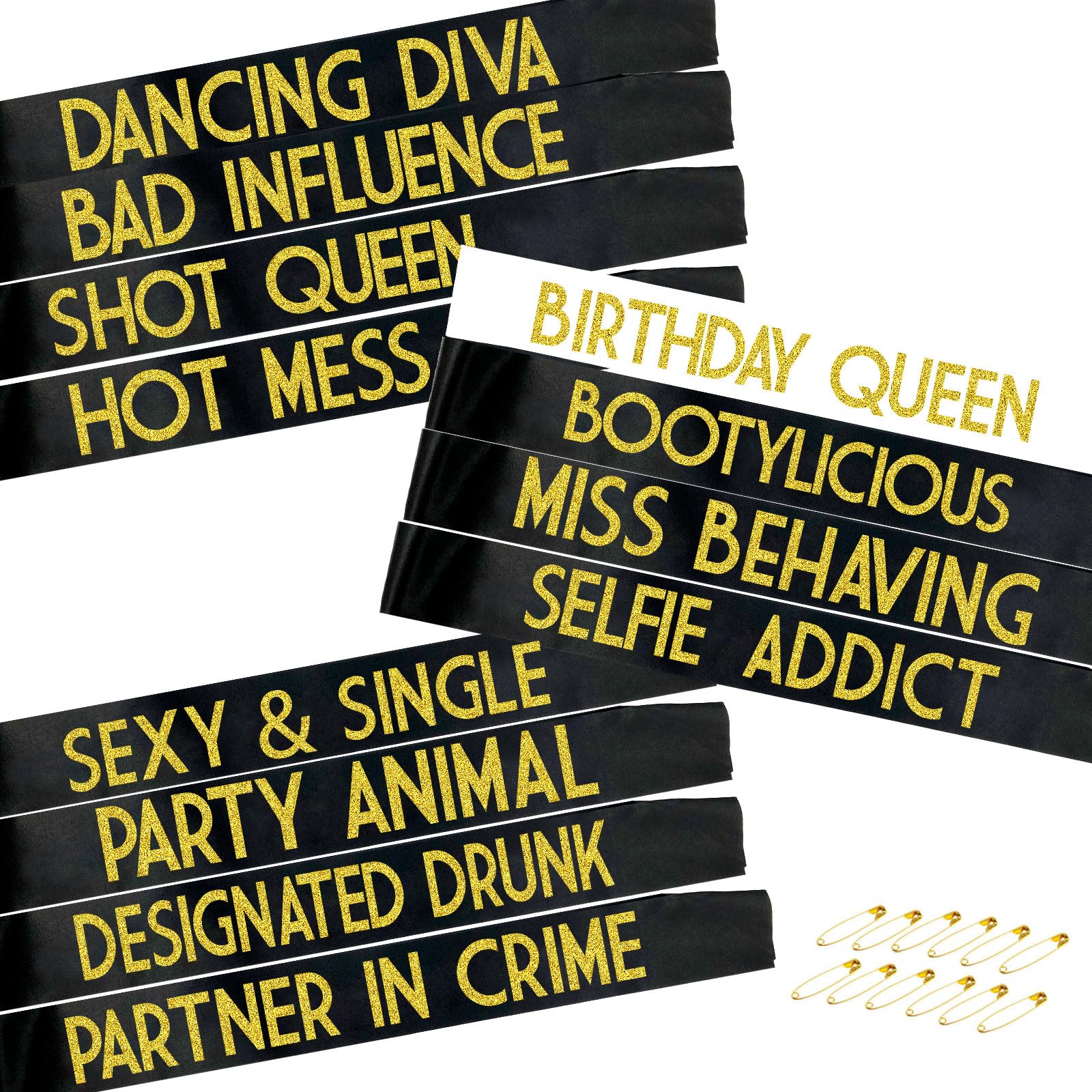 12 Pack Queen Sashes for Women - Birthday Squad Sash Set, Funny Gifts Sashes for Women's Birthday