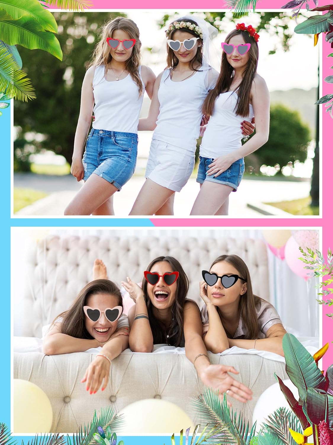 Flutesan 12 Pack Bachelorette Sunglasses Bride Bridesmaid Heart Shaped Sunglasses Women Eyeglasses for Party