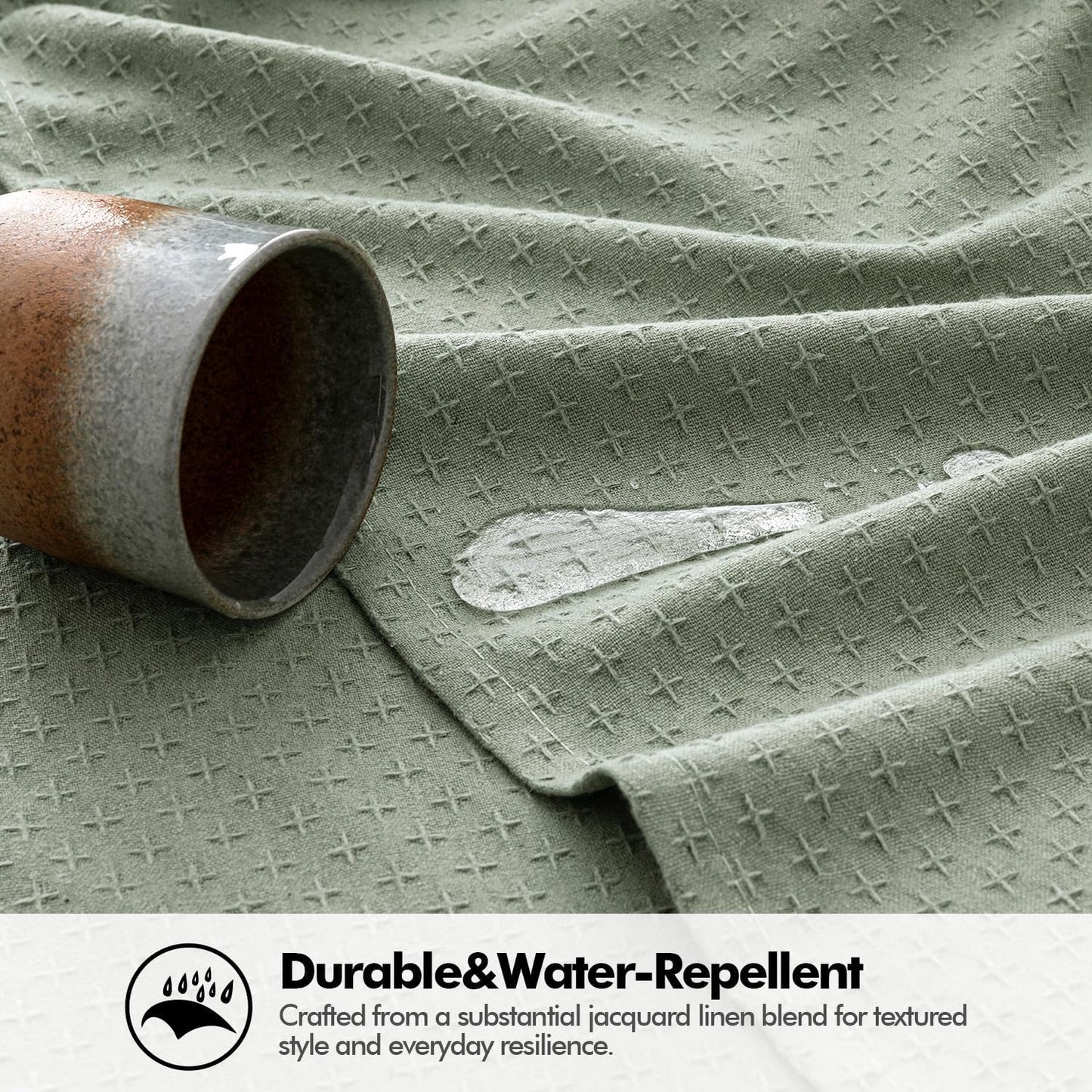 MIULEE Sage Green Linen Cottton Table Cloth Round Tablecloth Waterproof Spillproof Cross-Star Textured Table Cltoth Decorative Farmhouse Style for Dining Party Weddings 60 Inch