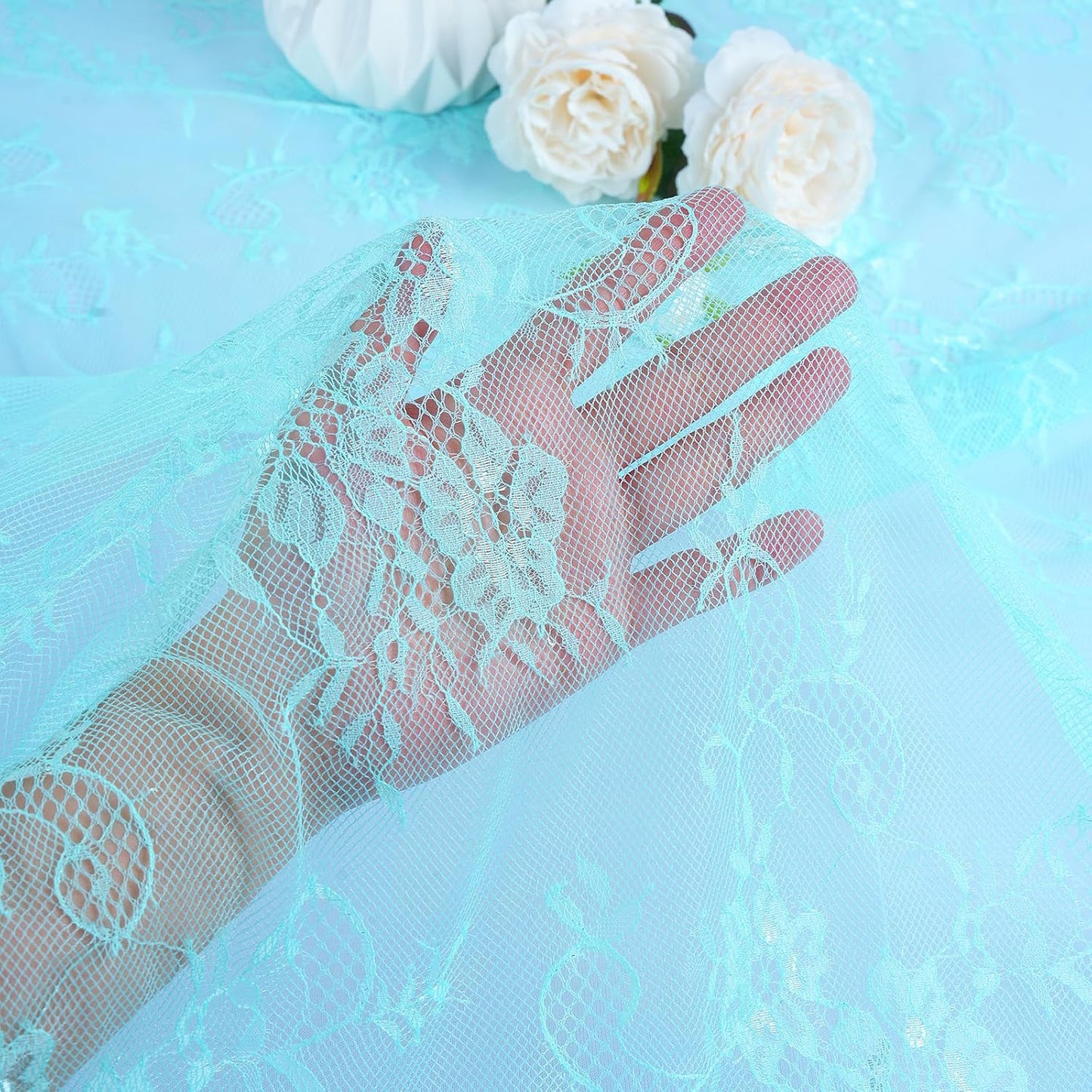 LuoluoHouse Lace Tablecloths Blue Chic Table Fabric 2pcs 60x120 Inch for Rustic Boho Wedding Bridal Shower Party Decoration Rectangle Overlay Blue Long Vintage Embroidered Reception Table Cloth Decor