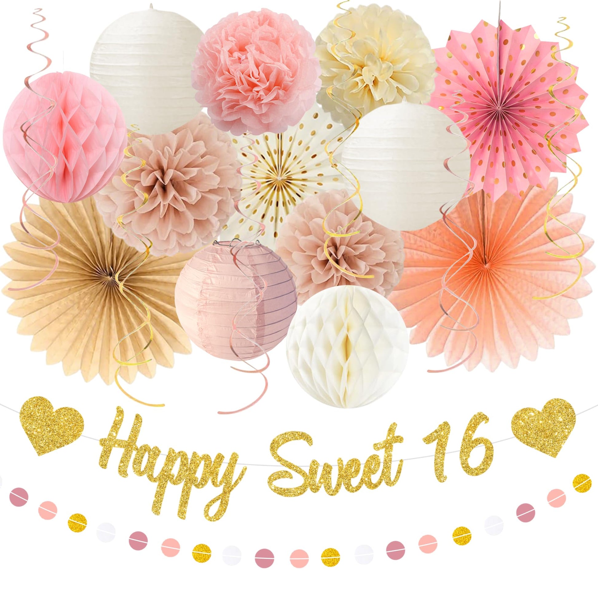 Vlipoeasn Blush Pink Sweet 16 Birthday Decorations Set for Girls