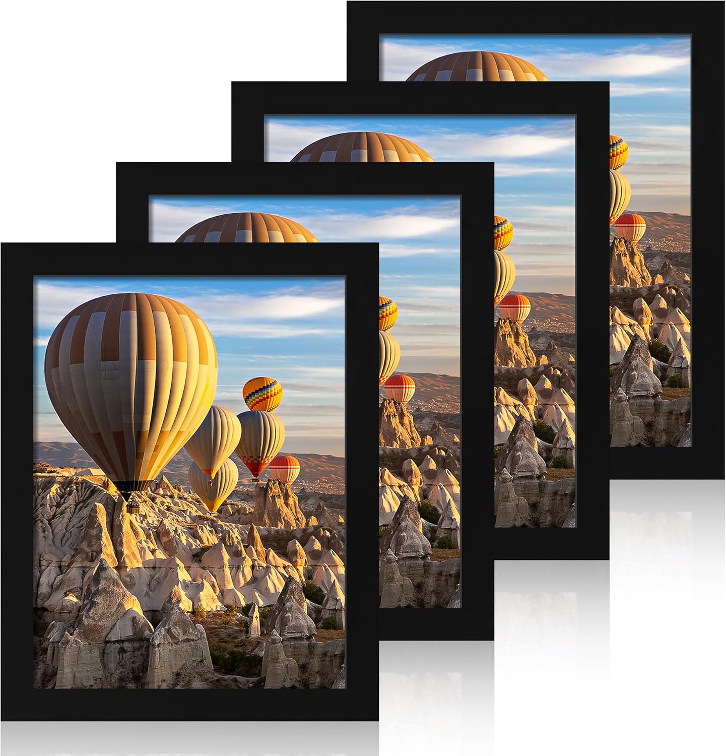 8.5x11 Picture Frame Set of 4, Wood Black Certificate Frame with Real Glass, Photo Frames 8.5 by 11 Diploma Document for Wall Hanging and Tabletop Display