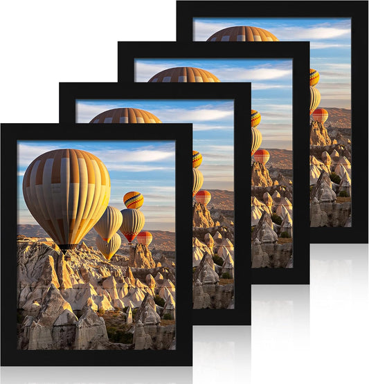 8.5x11 Picture Frame Set of 4, Wood Black Certificate Frame with Real Glass, Photo Frames 8.5 by 11 Diploma Document for Wall Hanging and Tabletop Display