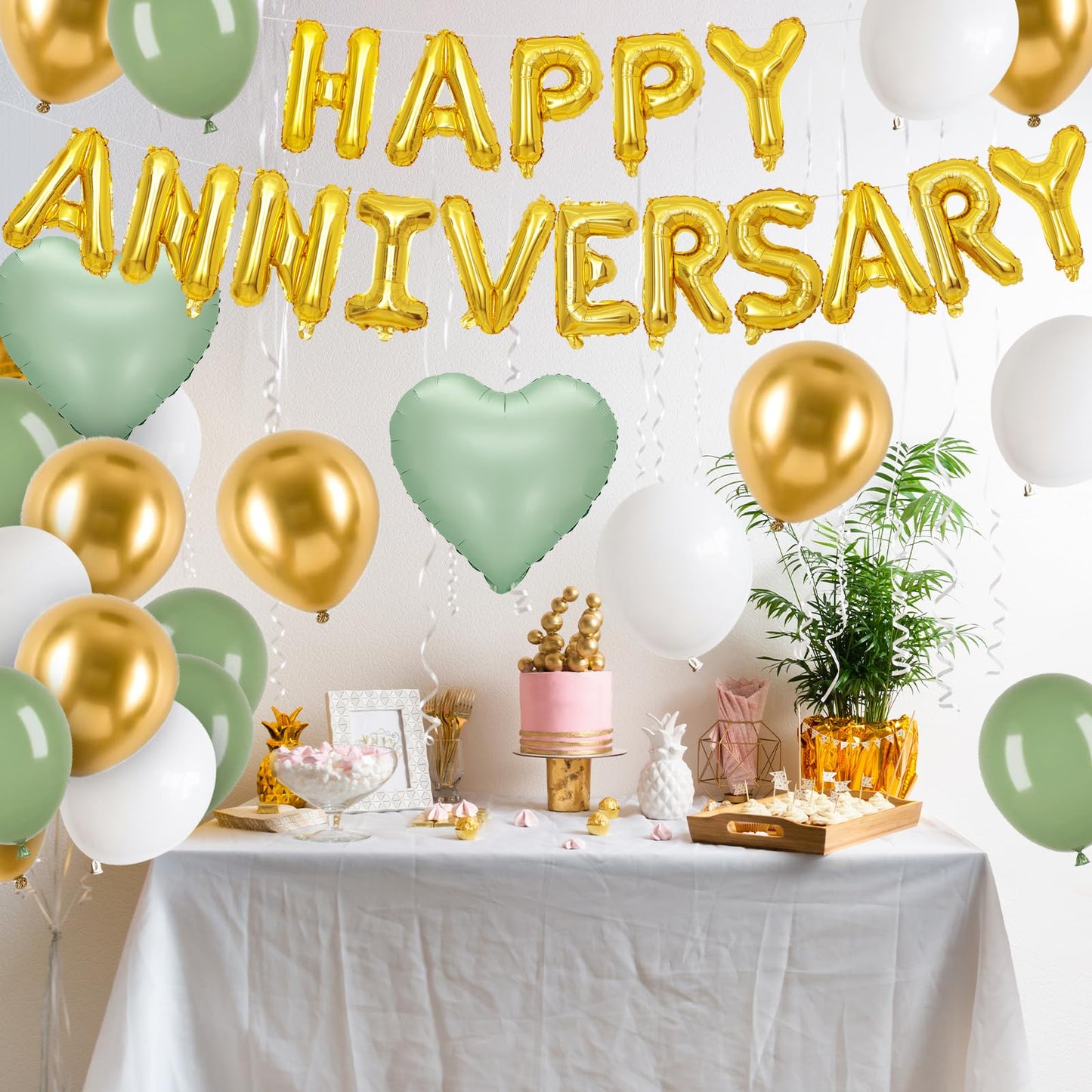 Anniversary Decorations Green Gold, Happy Anniversary Banner Balloons