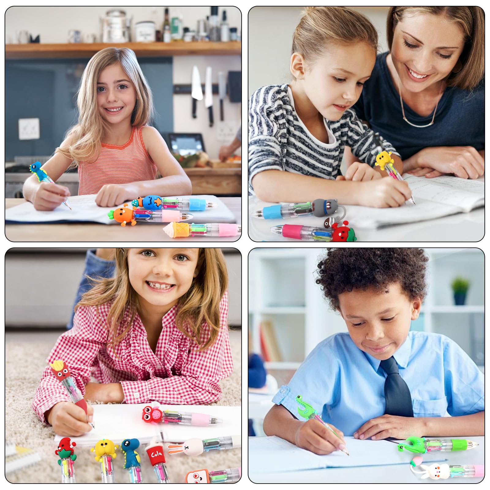 CZWZ 20Pcs Mini Multicolor Pens in One 4-in-1 Cute Pens Bulk for Kids, Fun Kawaii Ballpoint Pens