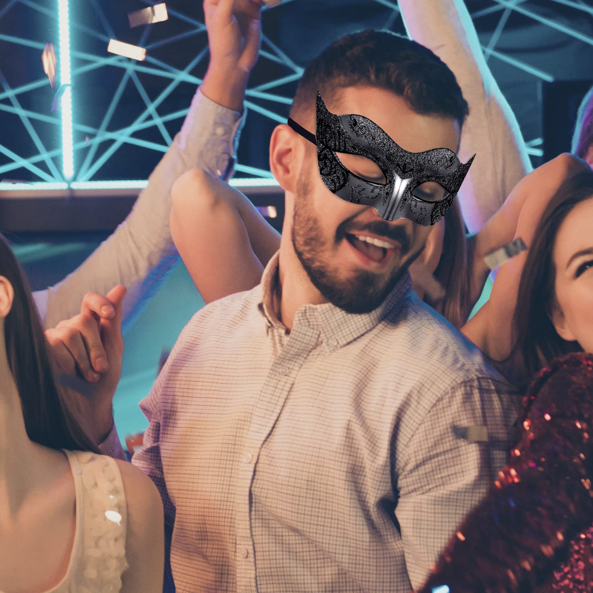 SIQUK Couple Masquerade Masks Sequins Venetian Party Plastic Halloween Costume Rhinestone Mardi