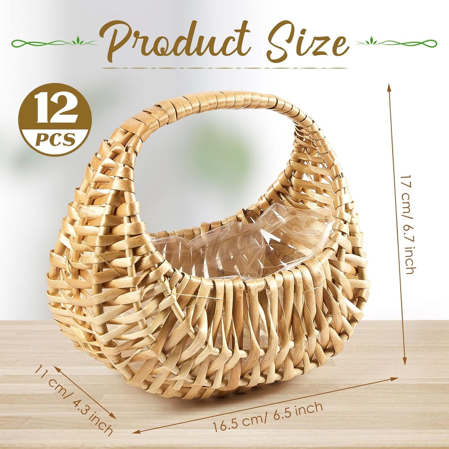 Taiyin 12 Pack Rattan Flower Girl Basket Small Half Moon Straw Wicker Basket with Handle Ideal for Wedding Flower Girl,Picnic,Garden Storage and Home Decor (Nature)