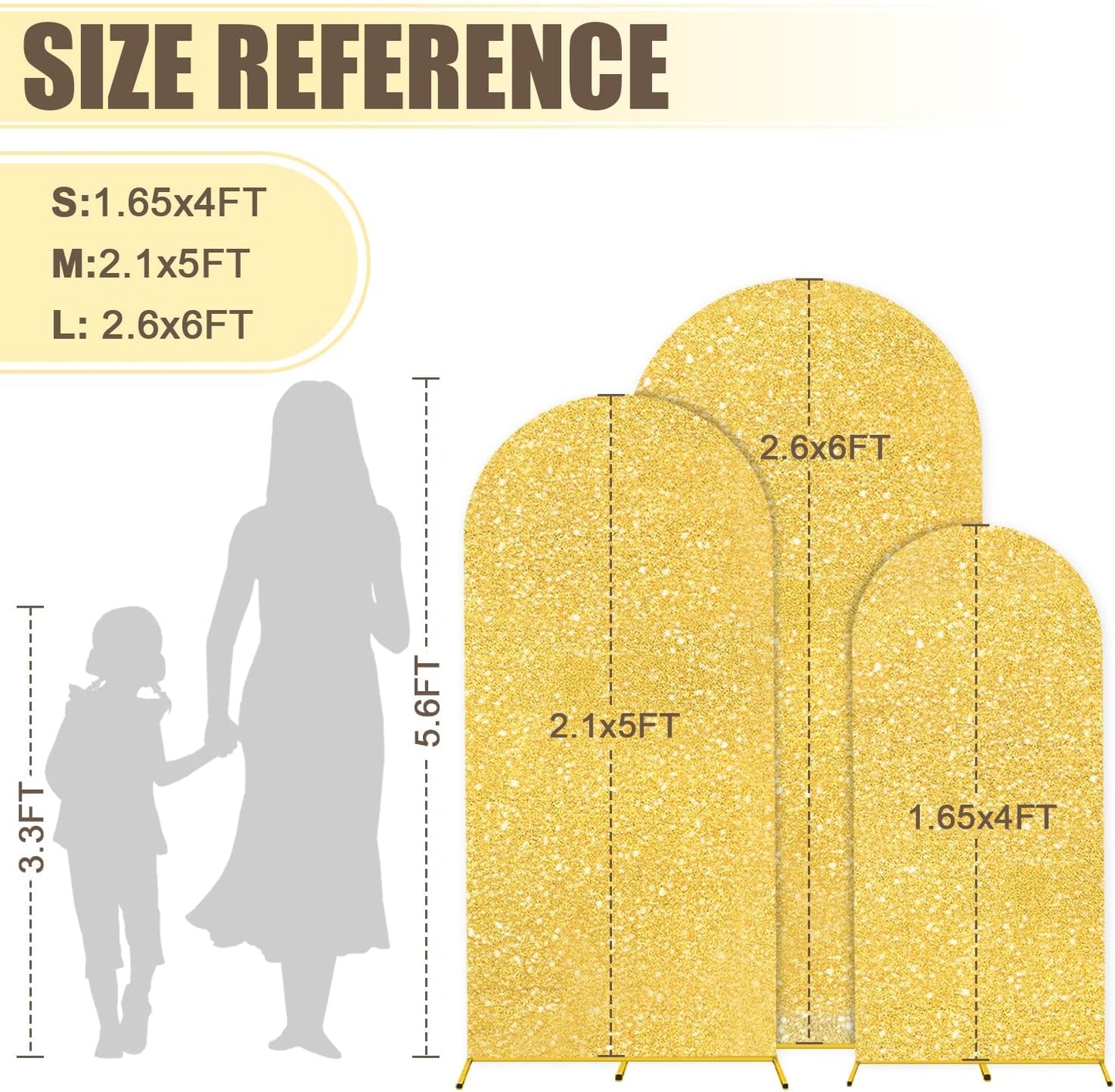 MODFUNS Arch Backdrop Stand and Cover Set 4&5&6ft Gold Sequin Arch Stand Cover Metal Arch Frame Vintage Backdrop Stands for Baby Shower Birthday Party Ceremony Decoration