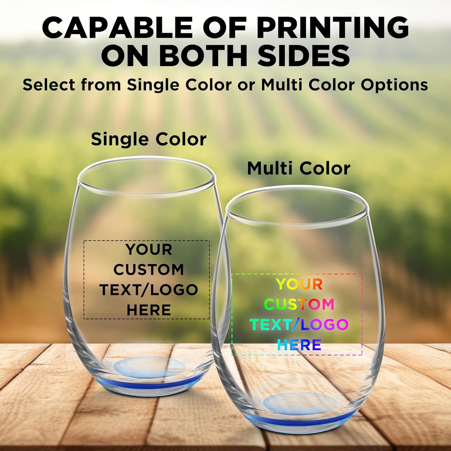 Custom Stemless Wine Glasses by ARC 5.5 oz. Set of 100, Personalized Bulk Pack - Perfect for Hotel, Bar, Restaurant or Lounge - Blue