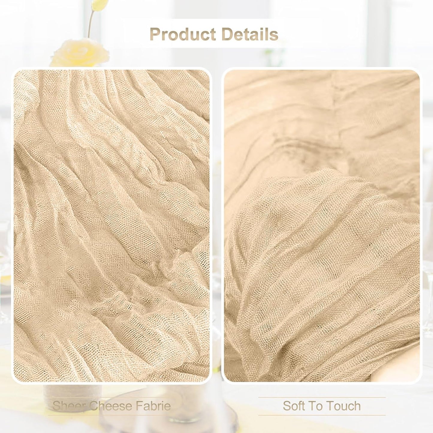 6 Pack Nude Cheesecloth Table Runner 35x120 Inch 10Ft Rustic Gauze Cheese Cloth Table Runner Sheer Cheesecloth Table Runners for Wedding Party Bridal Shower Decoration