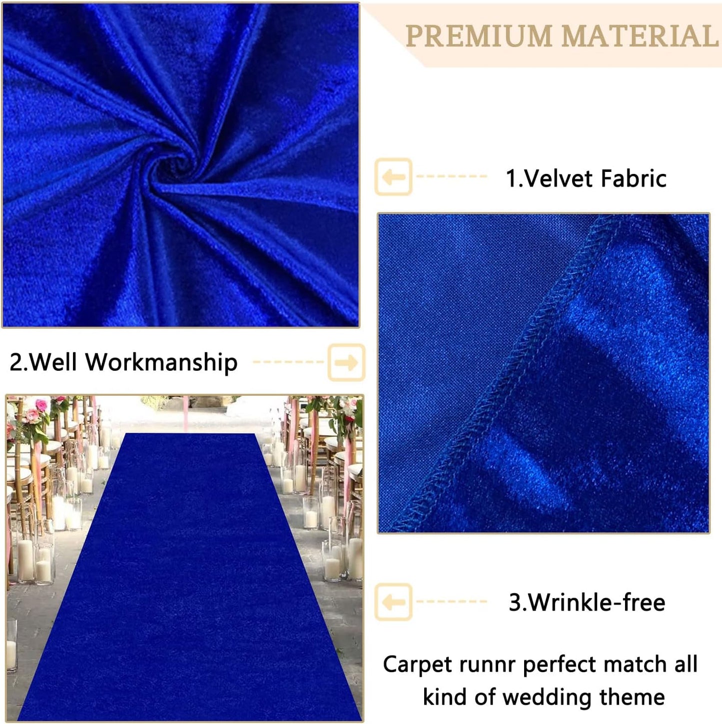 MODFUNS Aisle Runners for Weddings for Outdoor Royal Blue Velvet Aisle Runner Rug 4x20FT Carpet Runner for Party Romantic Indoor Outdoor Beach Carpet Rug for Reception