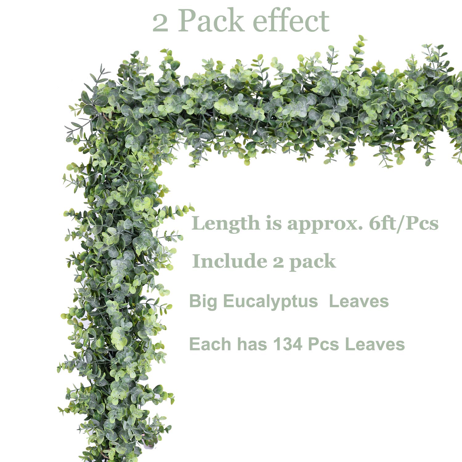 DearHouse Faux Eucalyptus Garland Plant, 2 Pack Artificial Vines Hanging Eucalyptus Leaves Greenery