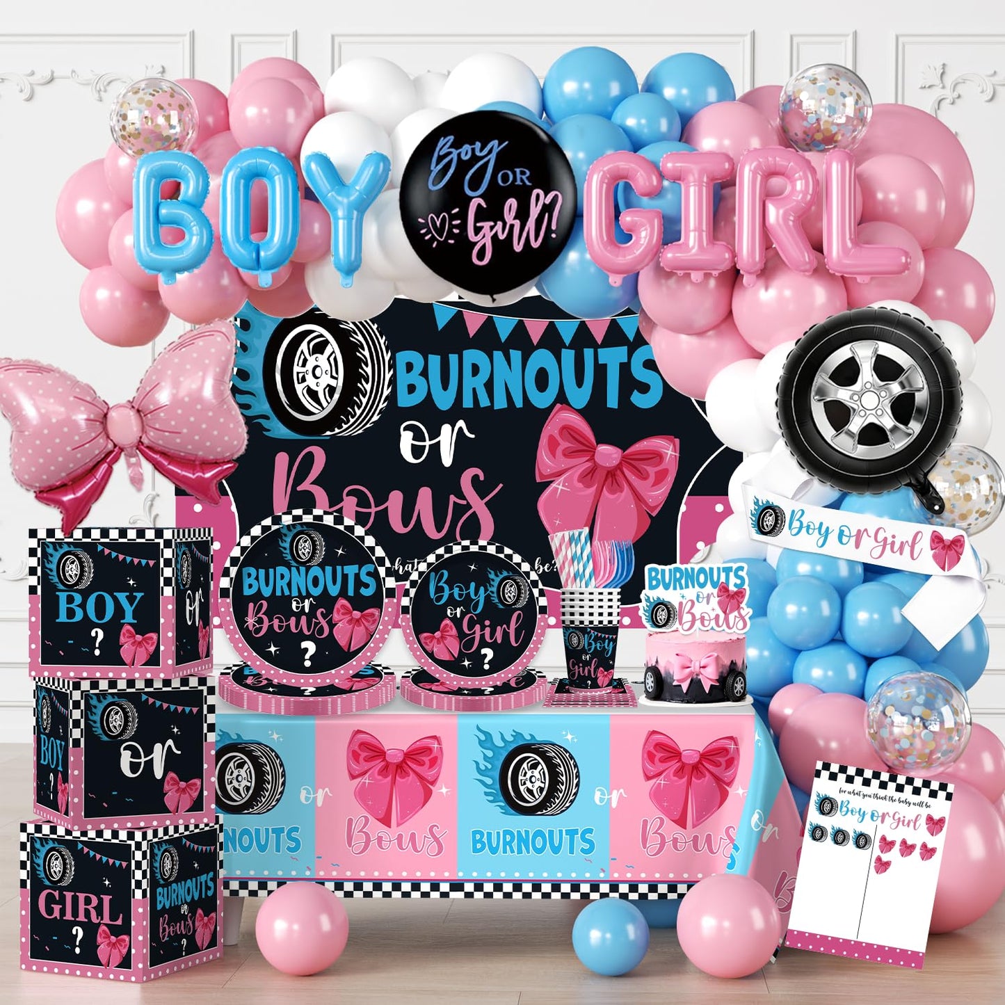 Cocomigo Burnouts or Bows Gender Reveal Decorations for 25 Guests,