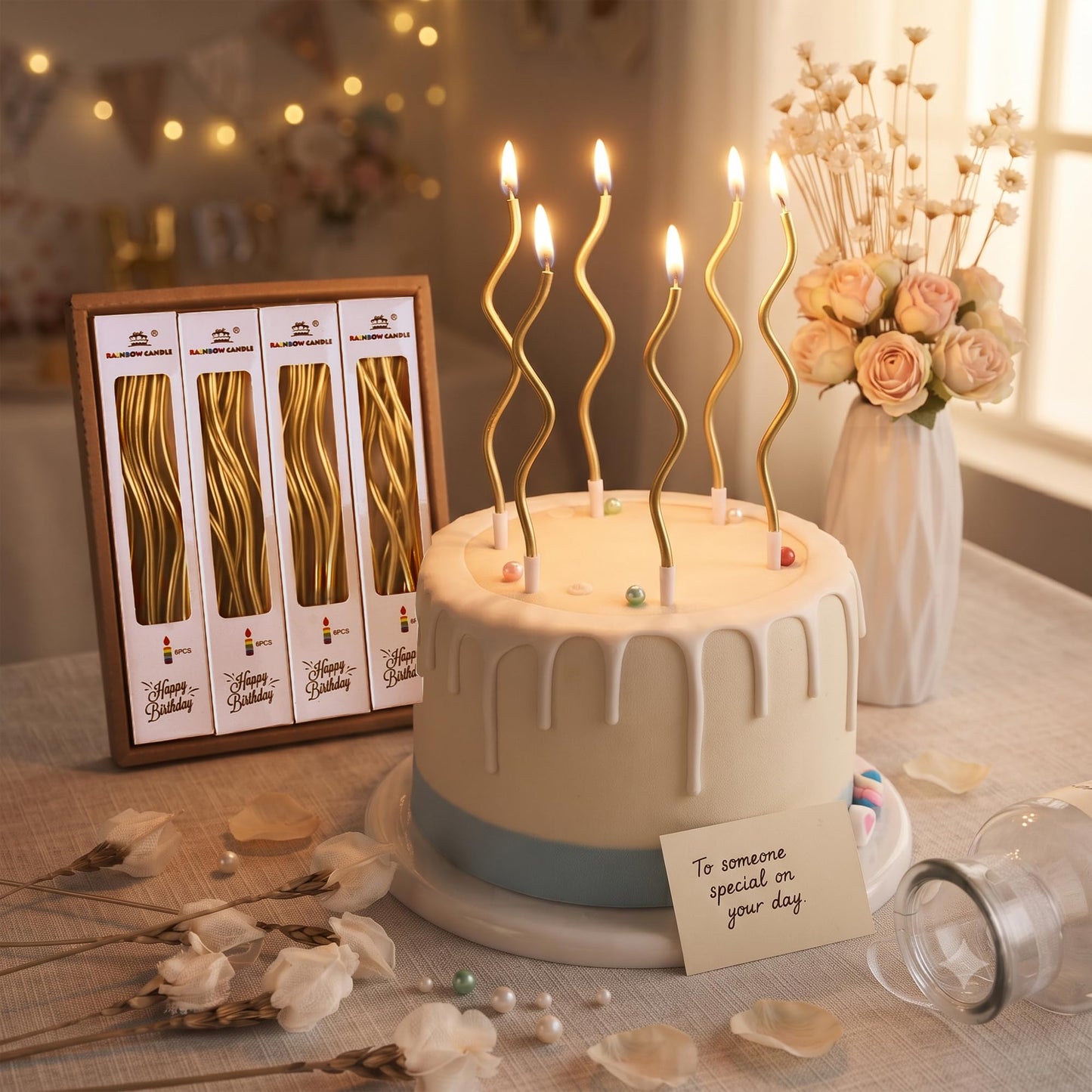 PHD CAKE 24-Count Gold Spiral Long Thin Metallic Birthday Candles, Cake Candles, Birthday Parties