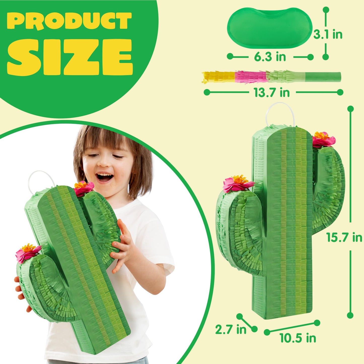 Cinco De Mayo Cactus Pinata for Kids Birthday Party, (16.75x11.25x3 in.) for Fun Fiesta Taco Party