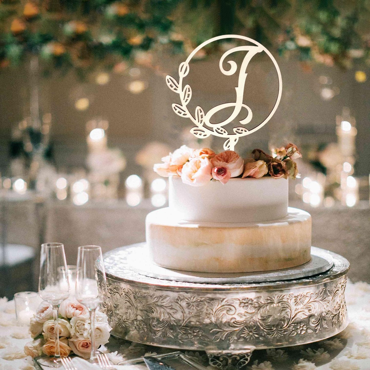 LINGTEER Personalized Inital Letter I Wooden Cake Topper Perfect for Birthday Rustic Wedding Anniversary Party Keepsake Decoration