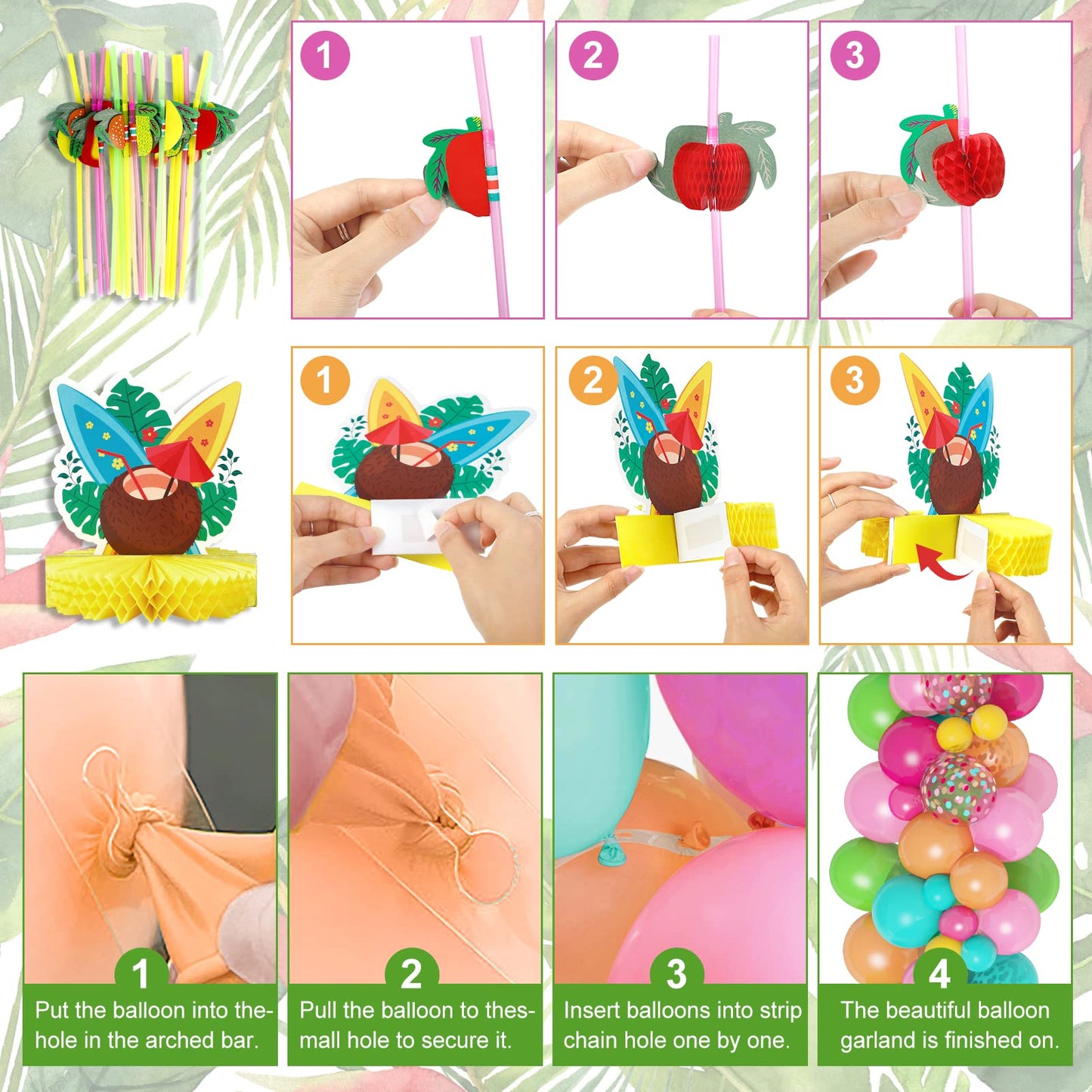 153Pcs Hawaiian Aloha Luau Party Decorations, Tropical Summer Beach Birthday Supplies Grass Table