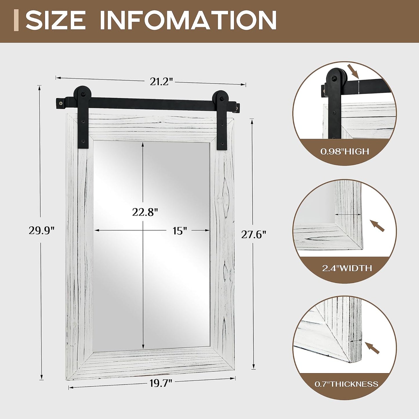 COGOOD Farmhouse Bathroom Mirror - 30 x 21 Rustic Wood Framed Wall Barn Door Mirror for Entryway, Living Room, Vanity Wall Decor (White)