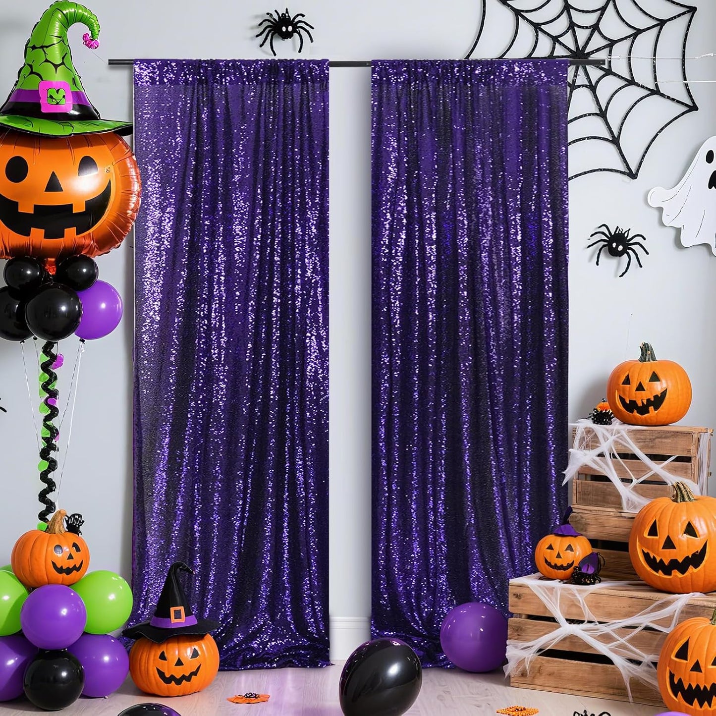 Poise3EHome 2ft x 8ft Purple Sequin Photography Backdrop Curtain 2 Panels for Party Decoration, Purple