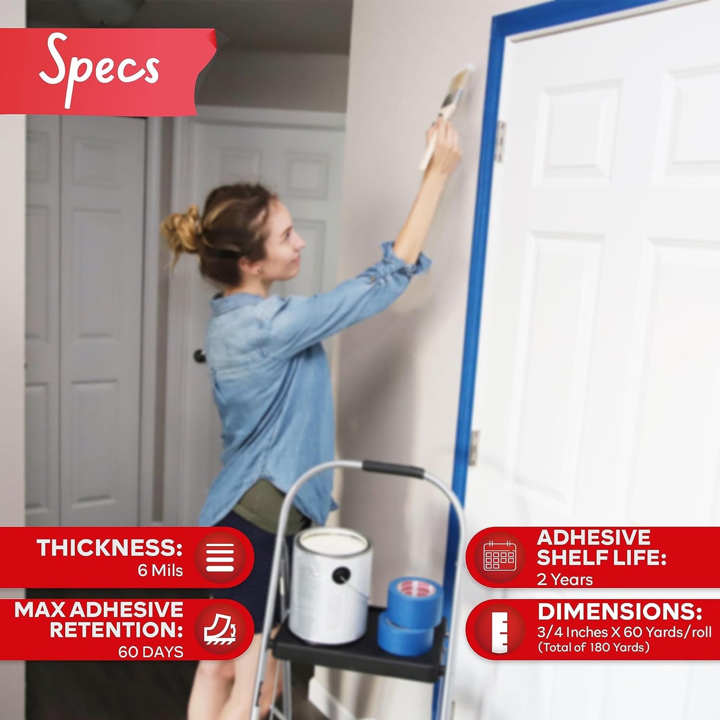 XFasten Professional Blue Painters Tape, Multi-Use, 3/4 Inches x 60 Yards (3-Pack) - Produces Sharp Lines and Residue-Free Artisan Grade Clean Release Wall Trim Tape