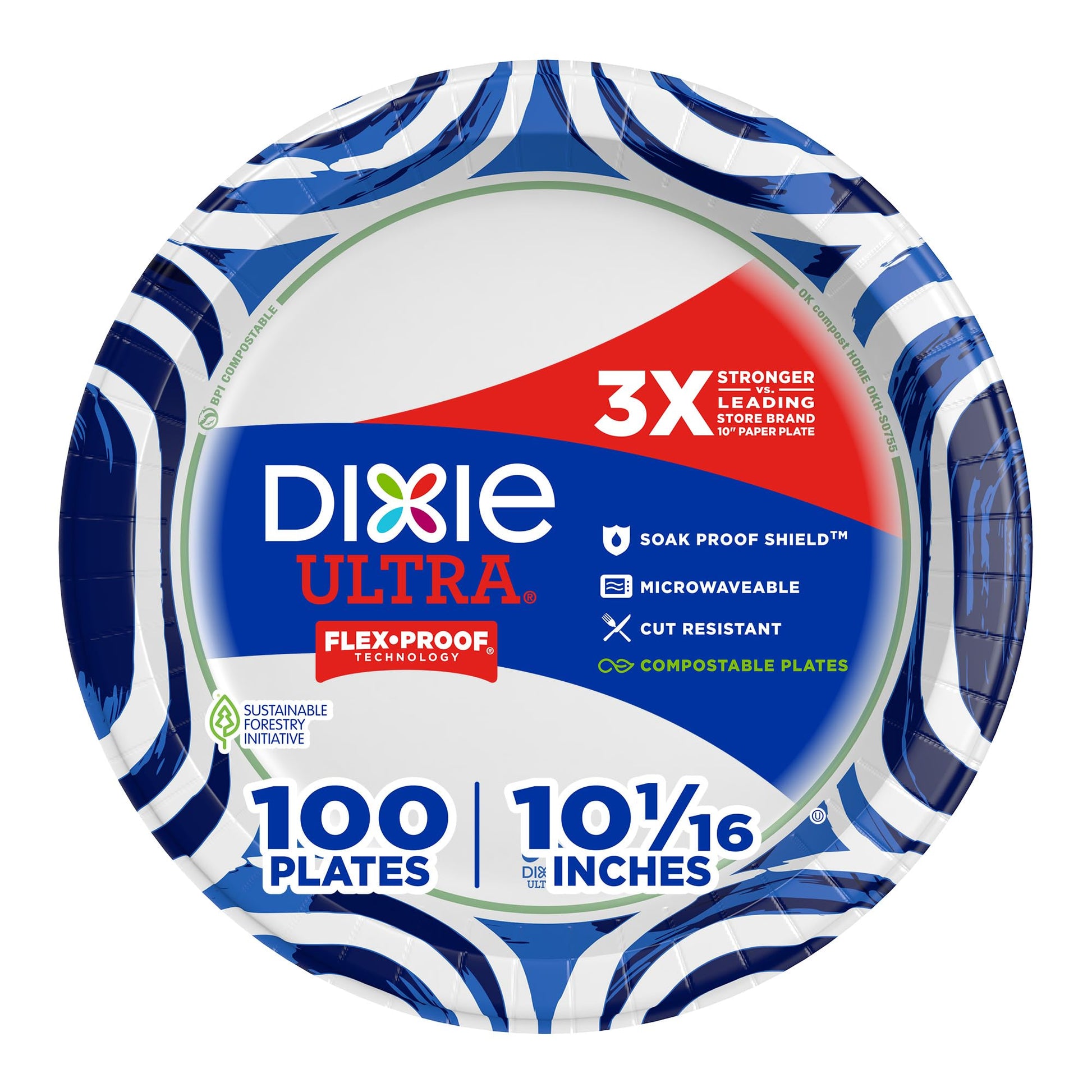 Dixie Ultra, Large Paper Plates, 10 Inch, 100 Count, 3X Stronger*, Heavy Duty, Microwave-Safe