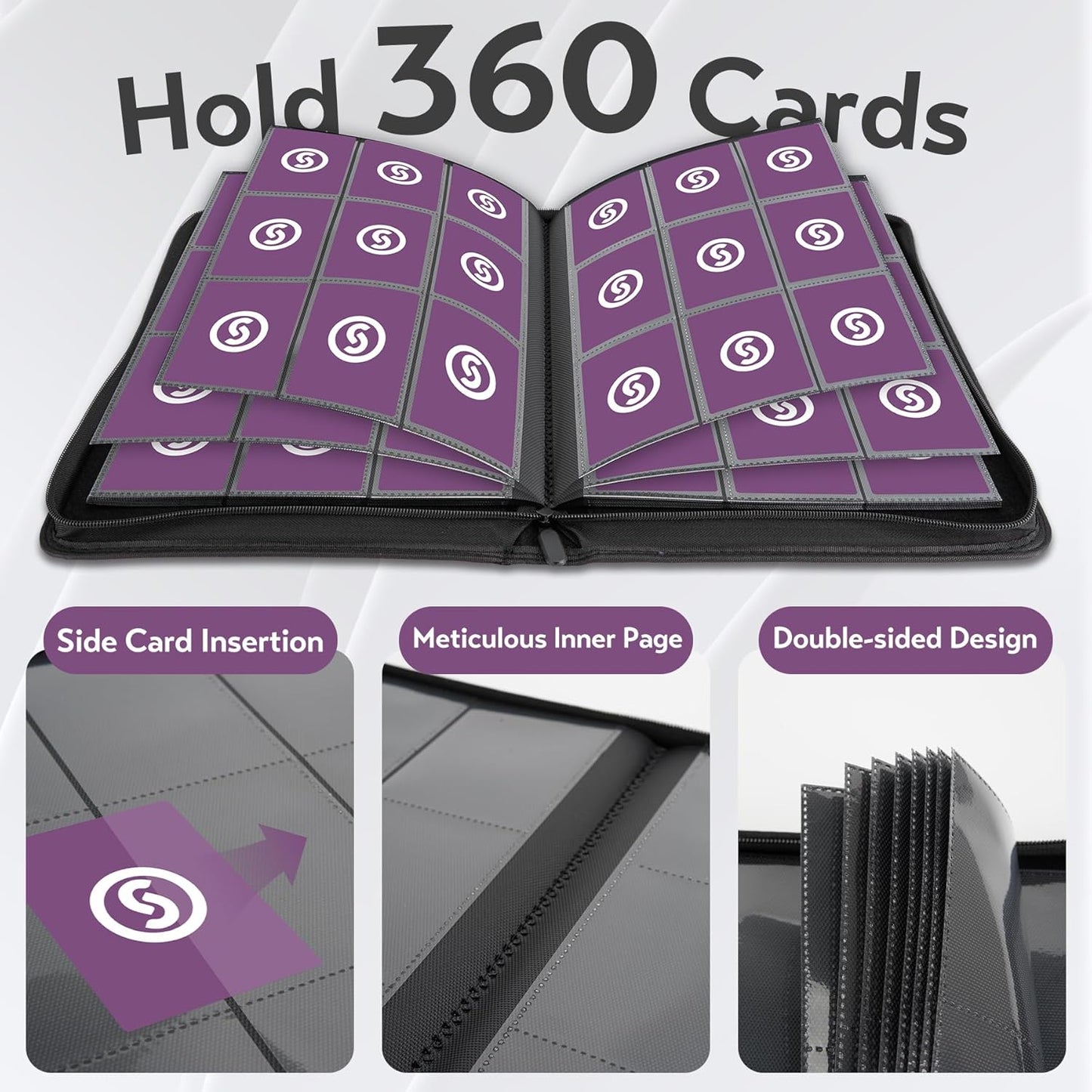 Card Binder 9 Pocket for 360 Cards - Premium Trading Card Binder with Sleeves Protection, Side Loading Card Collection Binder for TCG, MTG, YGO, One Piece Collectible Cards (Purple)