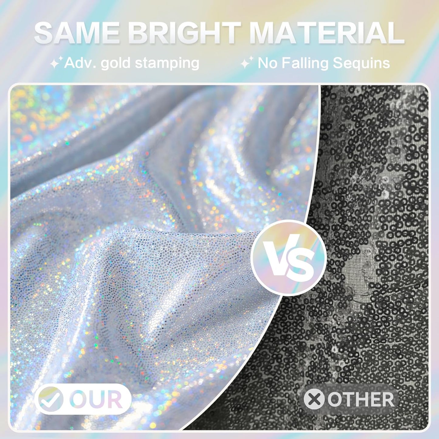 gogoparti 20x10FT Laser Silver Sequin Backdrop Curtain - 4 Panels of 5x10FT Wrinkle-Free Glitter Drapes for Photography, Birthdays, Weddings & Graduations