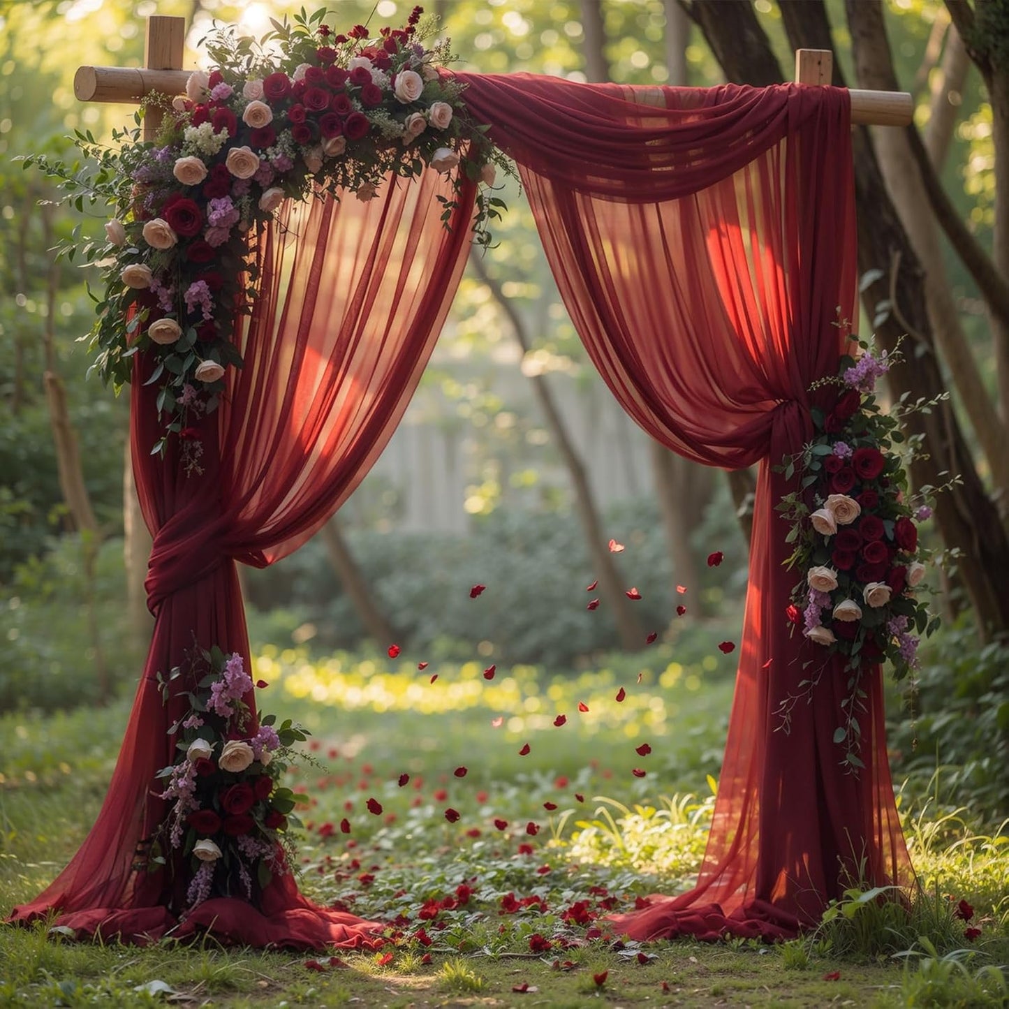 Wedding Arch Draping Fabric, 1 Panel 18FT Burgundy Sheer Backdrop Curtain Chiffon Fabric Drapery Voile Scarf Draping Panels for Wedding Archway Ceremony Curtain Valance Party Decoration