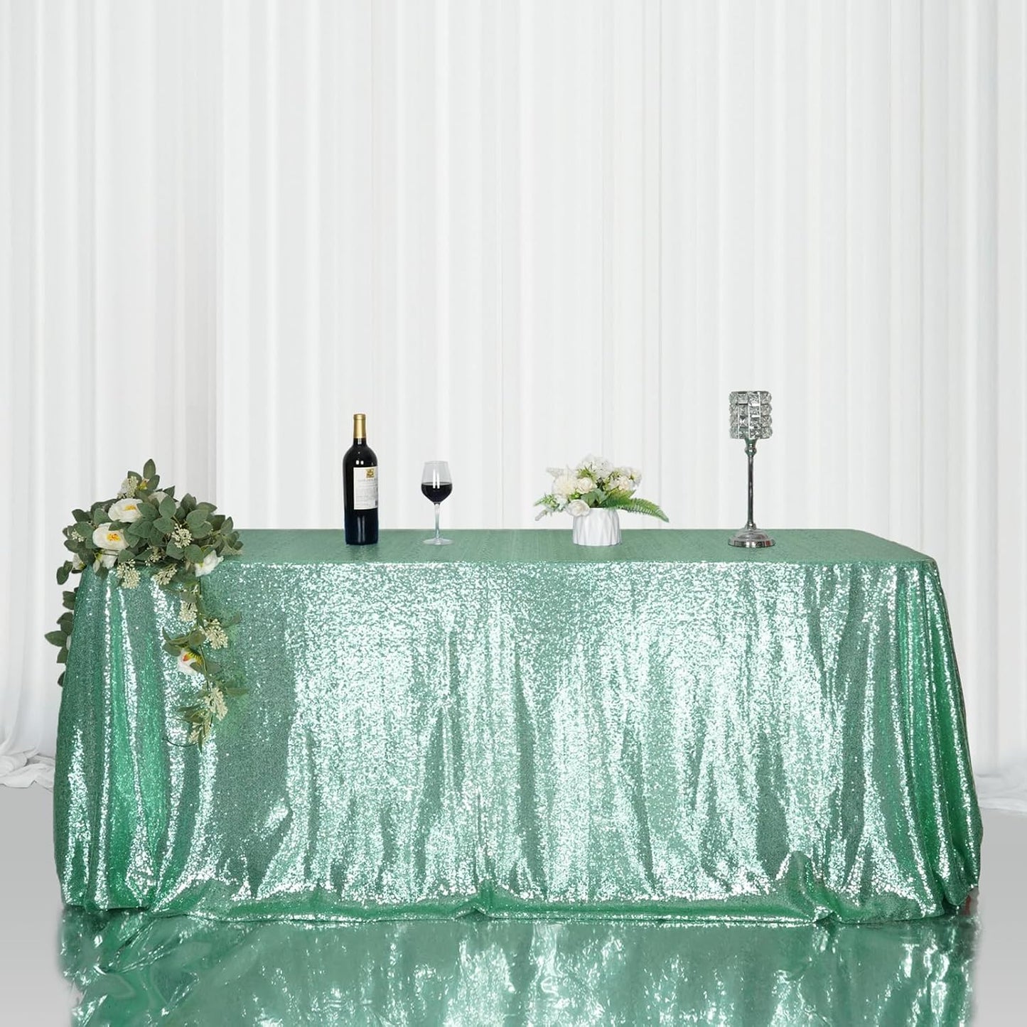 SquarePie Sequin Tablecloth 60 x 120 Inch Mint Green Sparkly Table Linen for Wedding Party