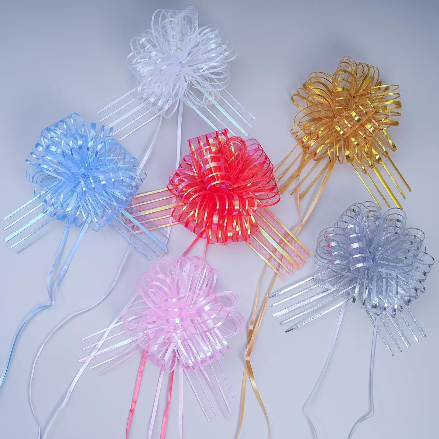 6 Pcs 6 Inch Large Organza Pull Bow Ribbon – Elegant Gift Bows for Wedding Decorations, Christmas Wrapping, Birthday Parties, Car Decor, Gift Baskets, and Valentine's Day Packaging(Pink)