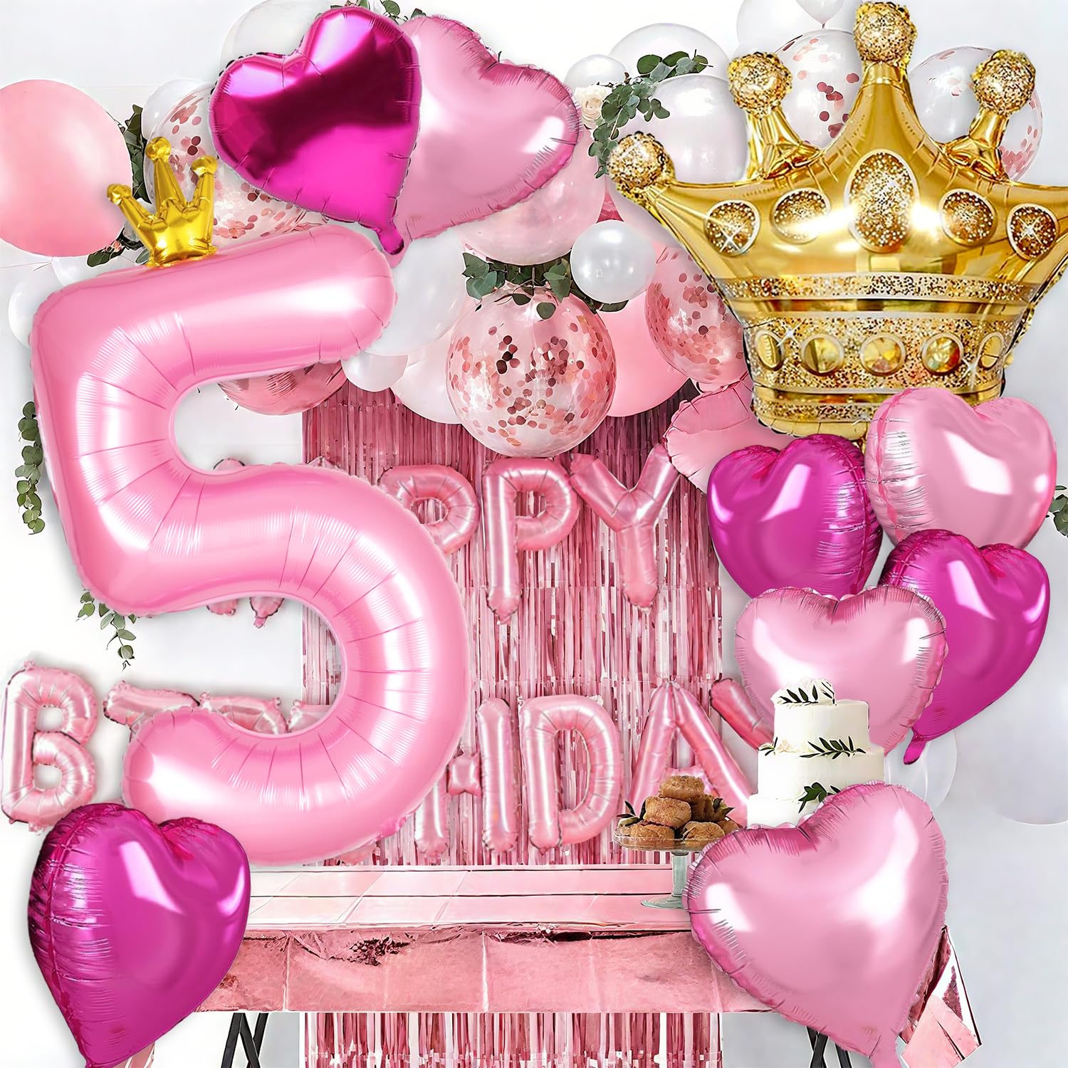 Princess 3rd Birthday Party Decorations, 40 inch Large Pink Crown 3 Balloon for Girls’ Princess