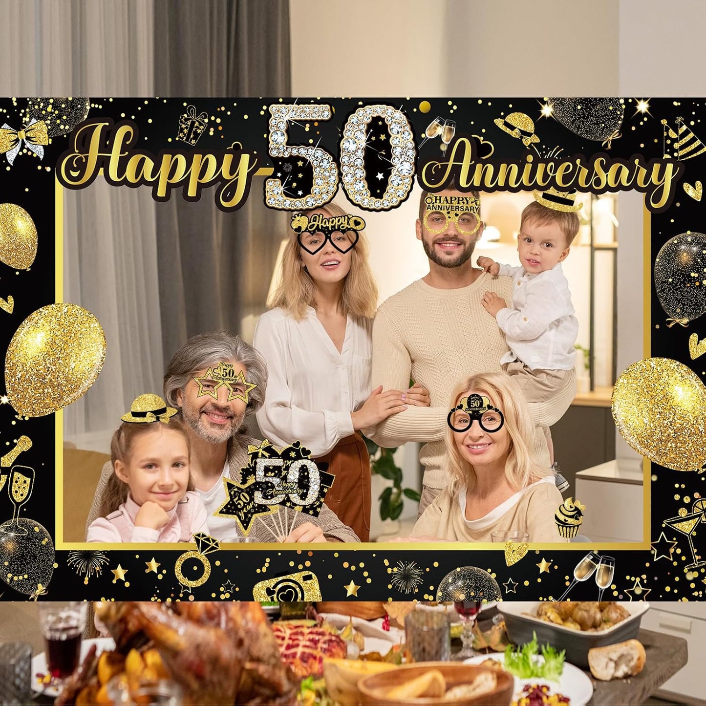 50th Wedding Anniversary Decorations Black Gold 50th Wedding Anniversary Party Photo Booth Props and Selfie Frame Silver Happy 50 Years Anniversaries Party Supplies for Women Men Cheers to 50 Years