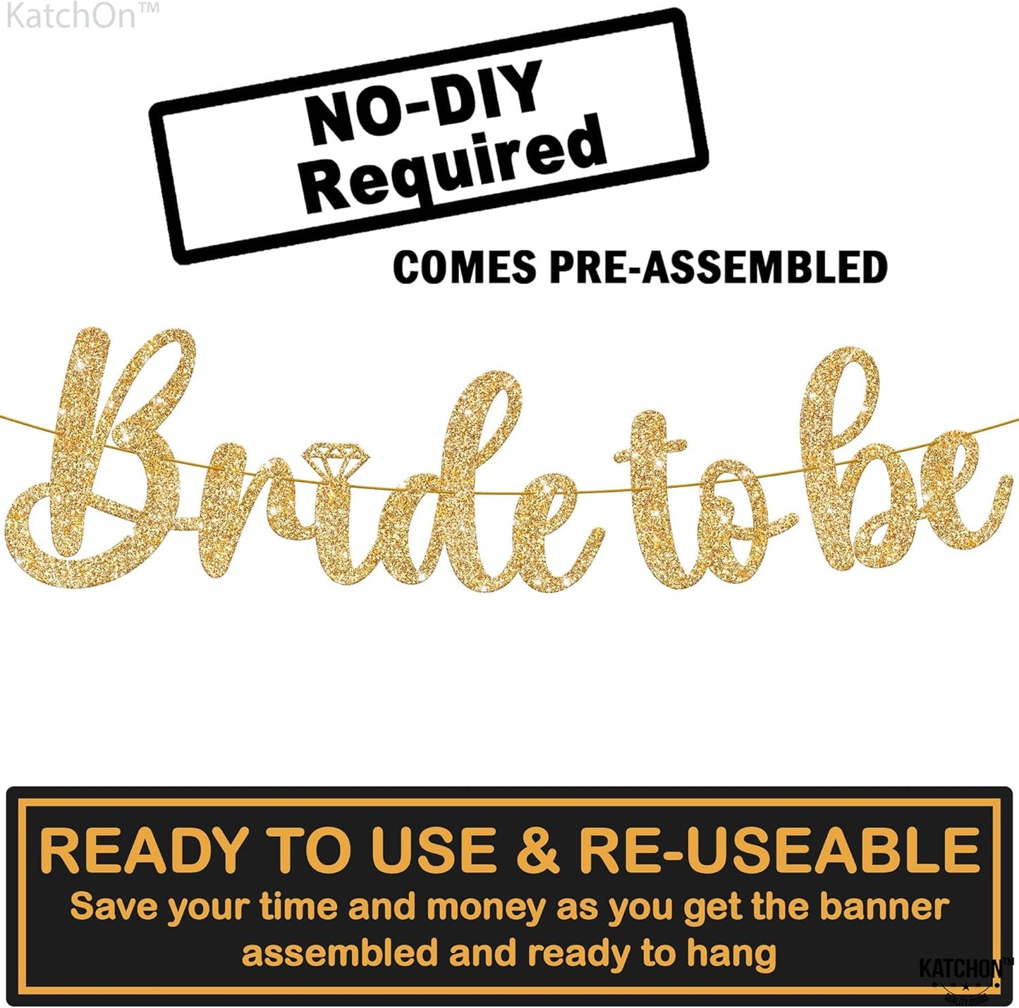 KatchOn, Gold Glitter Bride To Be Banner - 10 Feet, No DIY | Gold Bride to Be Sign for Bachelorette Party Decorations | Bridal Shower Banner for Bridal Shower Decorations | bride To Be decorations