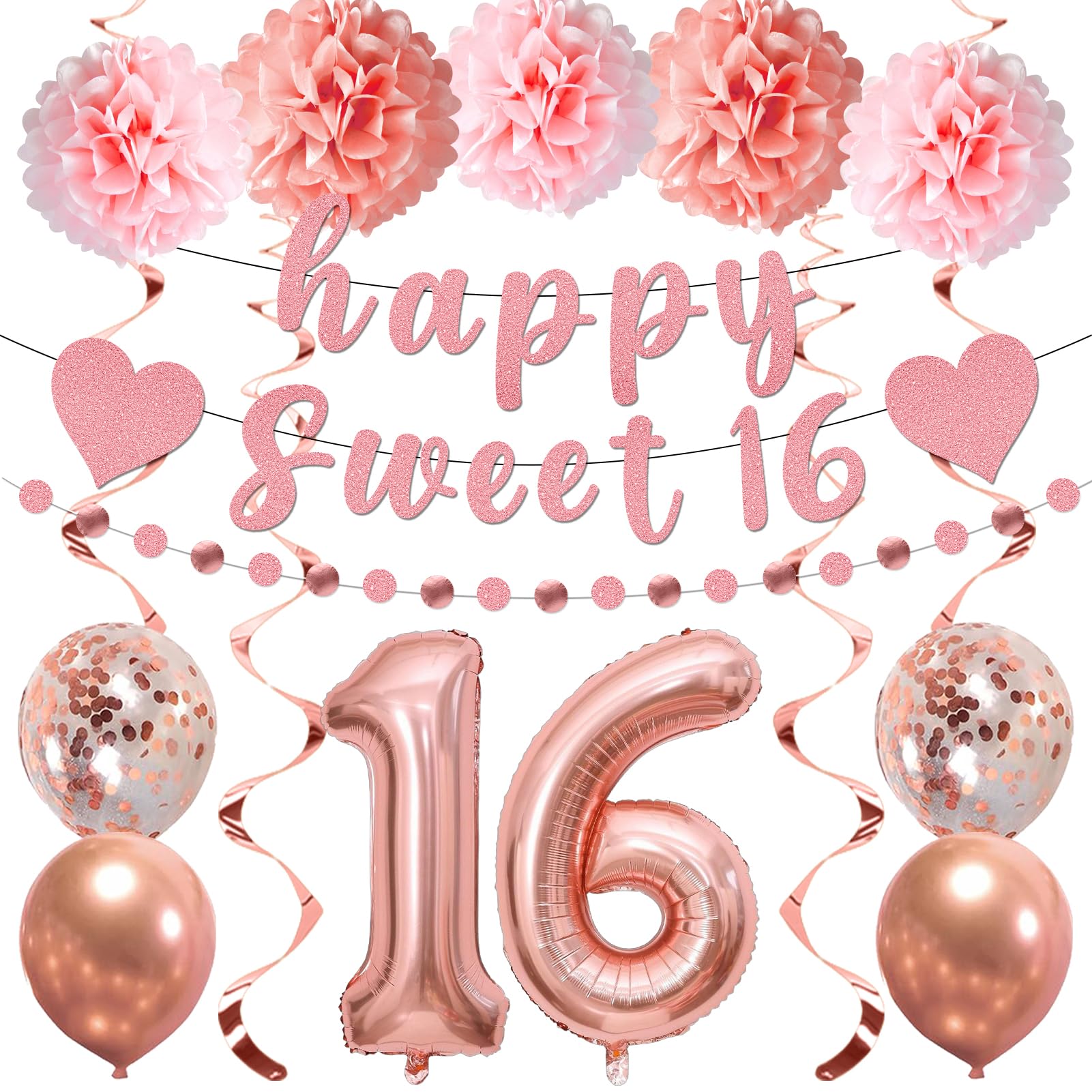 Yatufom 16th Birthday Decorations for Girls, 16th Birthday Party Supplies