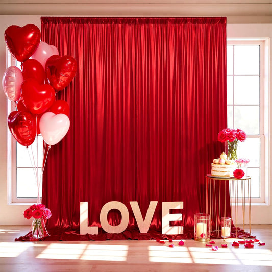 gogoparti 10x10FT Red Sequin Backdrop Curtain - 2 Panels of 5x10FT Wrinkle-Free Glitter Drapes for Photography, Birthdays, Weddings & Graduations