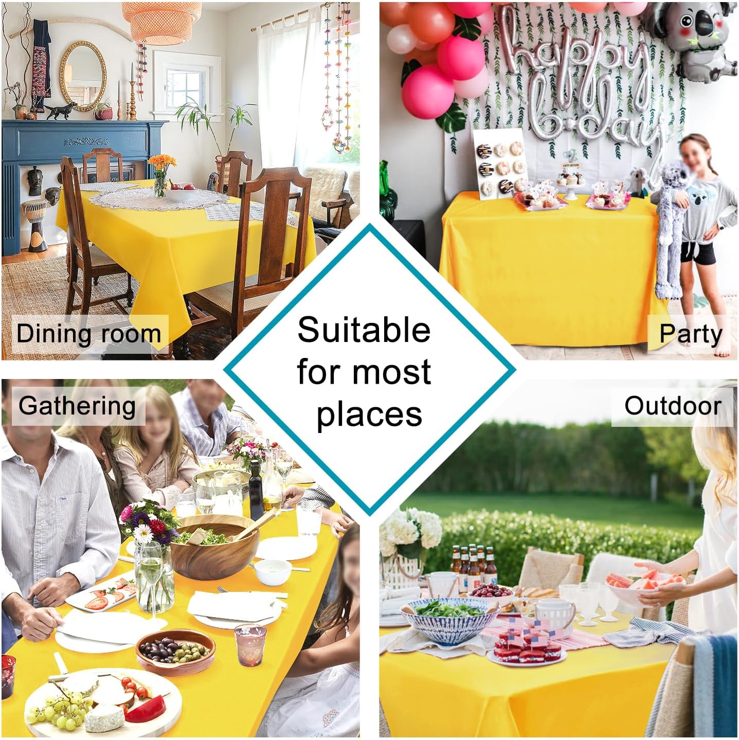 Hiasan 2 Pieces Yellow Rectangle Tablecloth - Spillproof and Waterproof Washable Table Cloth for Dining Room Kitchen Camping, 60 x 102 Inch