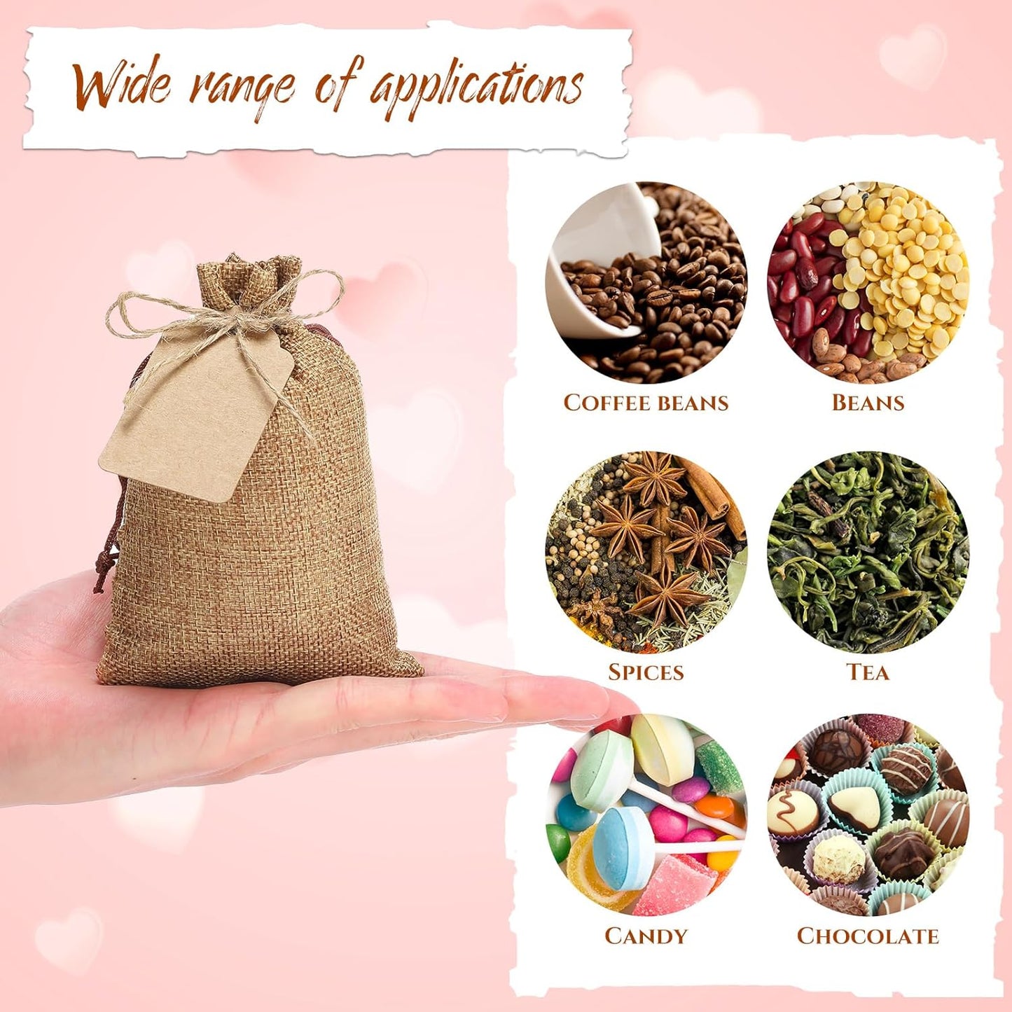 Woanger 100 Pcs Burlap Gift Bags with 100 Pcs Kraft Paper Gift Tags with Drawstring Favor Bulk Burlap Sack Bags for DIY Wedding Party Craft(3 x 4 Inch,Dark Brown)