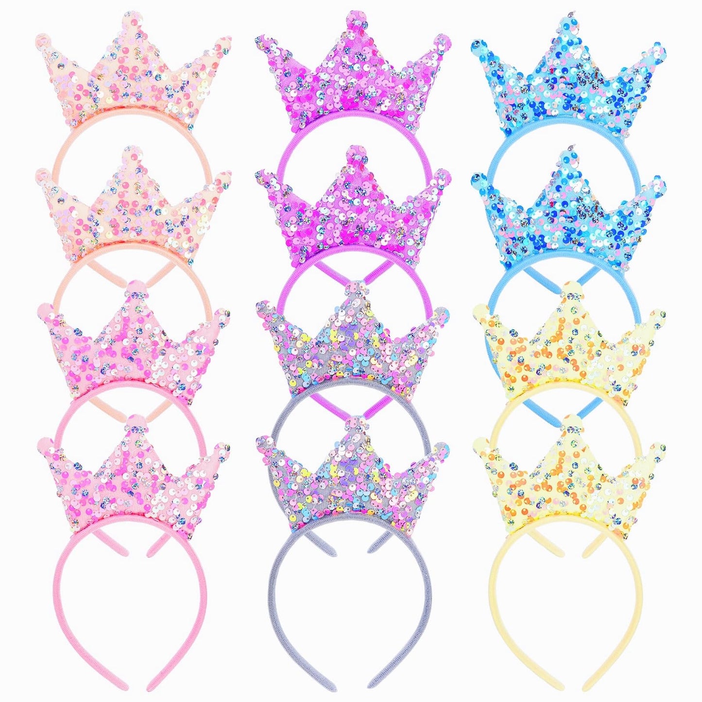 Acshio 12 Pack Princess Crown Headband, Glitter Sequin Hairband