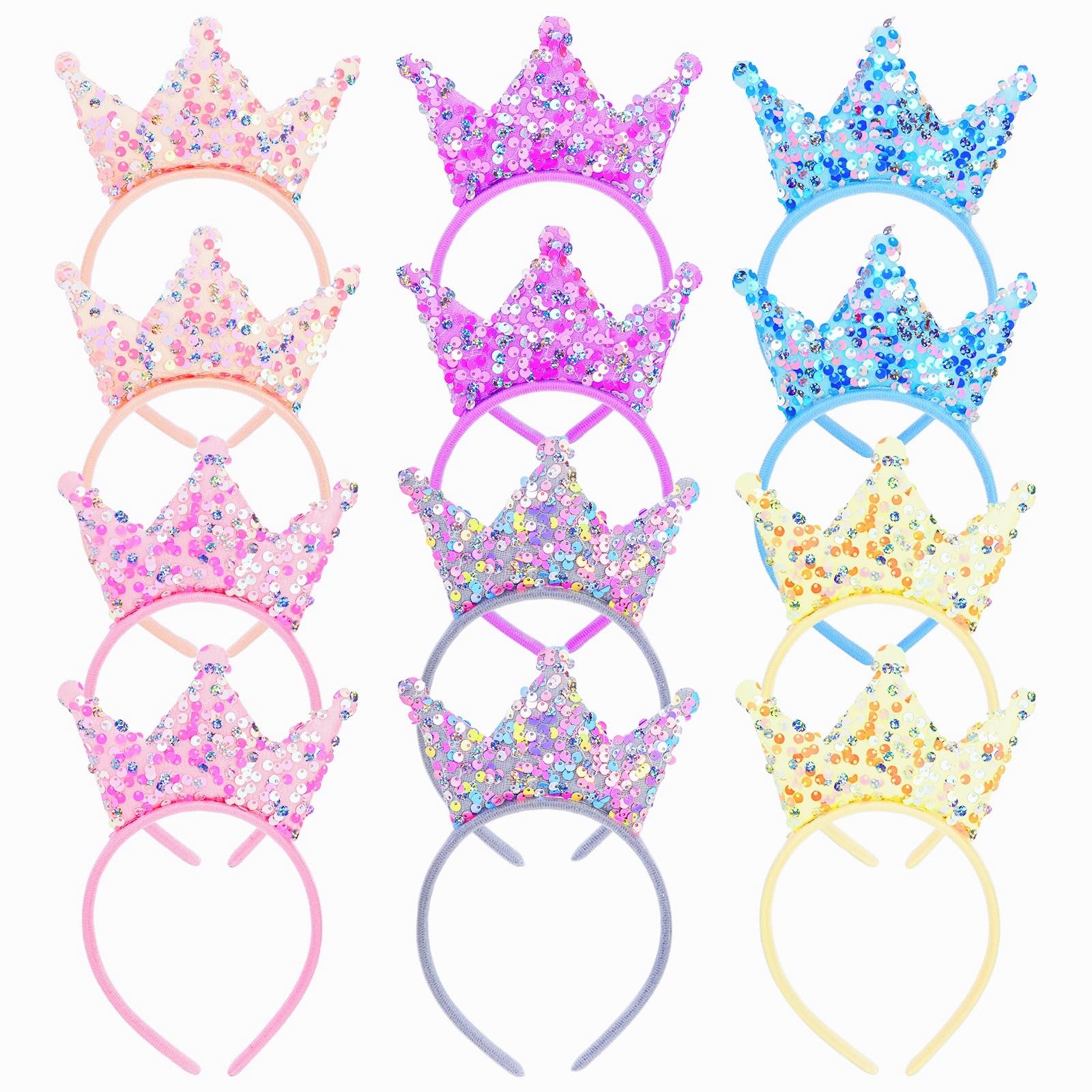 Acshio 12 Pack Princess Crown Headband, Glitter Sequin Hairband