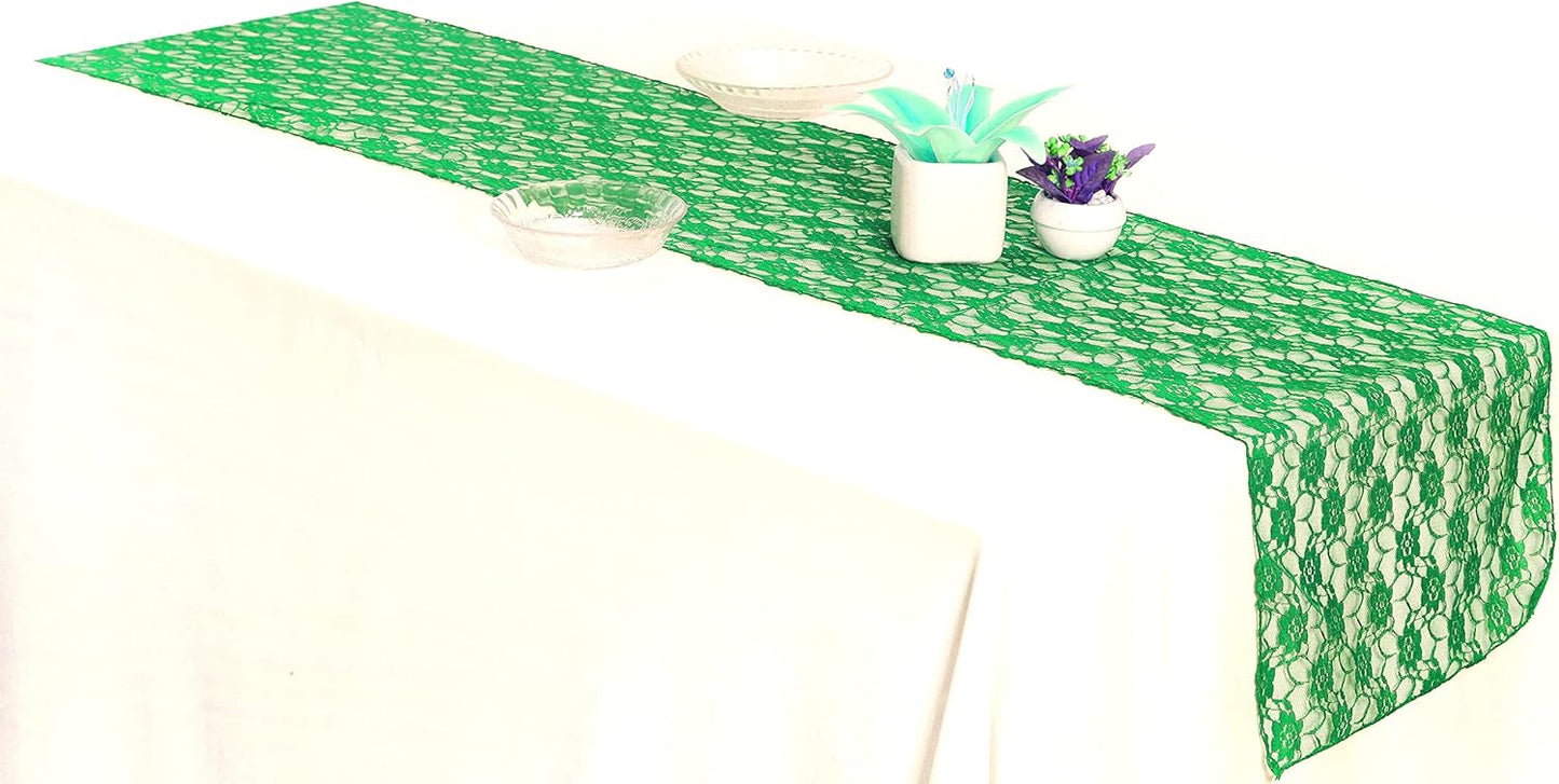 MDS Pack of 20 Wedding 12 x 108 inches Lace Table Runner for Wedding, Decorations for Birthday Parties, Banquets, Graduations, Engagements, and Runners fit Rectangle, Round Table- Green