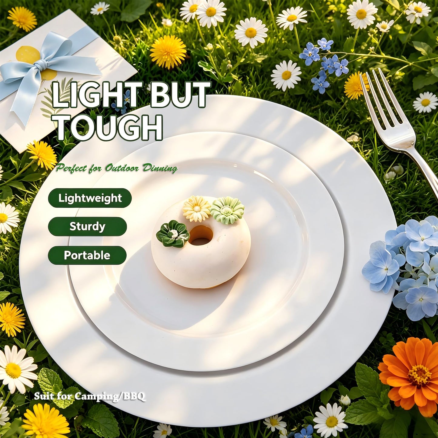 FLOWERCAT 60PCS White Plastic Plates - Heavy Duty White Disposable Plates for Outdoor/Birthday