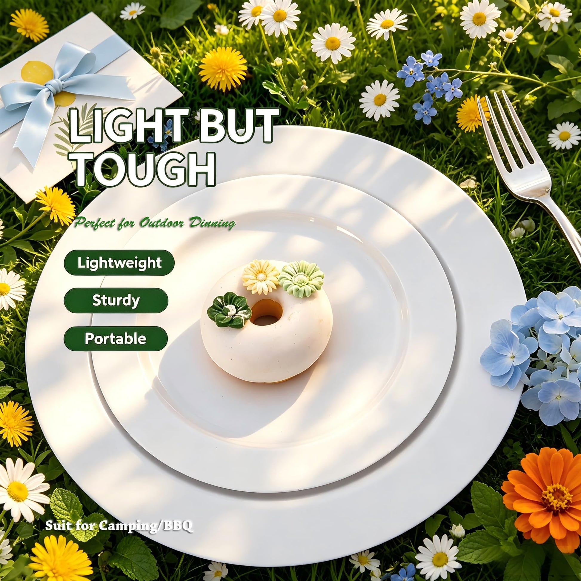 FLOWERCAT 60PCS White Plastic Plates - Heavy Duty White Disposable Plates for Outdoor/Birthday