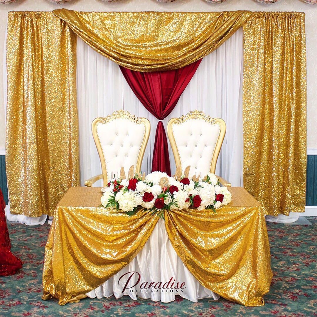 QueenDream Sequin Tablecloth - Gold Tablecloth 50x80 Inch Glitter Table Cloth Sequin Party Fabric for Birthday Birdal Baby Shower Wedding