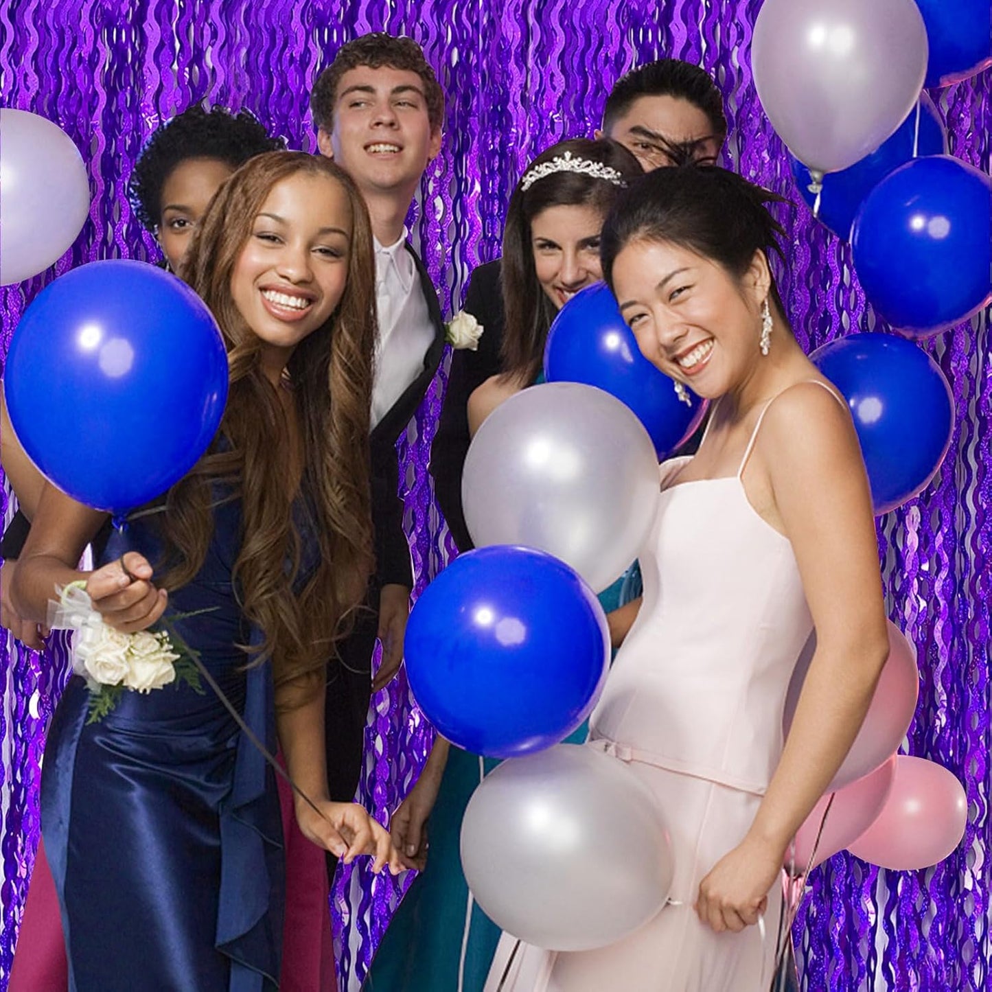 2 Pack Purple Backdrop Tinsel Foil Fringe Curtains Sparkle Metallic Wavy Foil Fringe Backdrop Curtain Photo Booth Props for Halloween Party Decorations Birthday Graduation Bachelorette