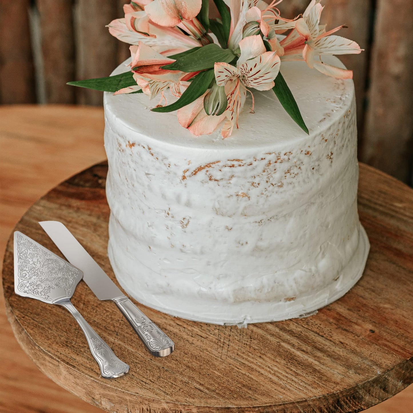 Orblue Wedding Cake Knife and Server Set - Premium, Beautifully Engraved Cutting Set - Elegant