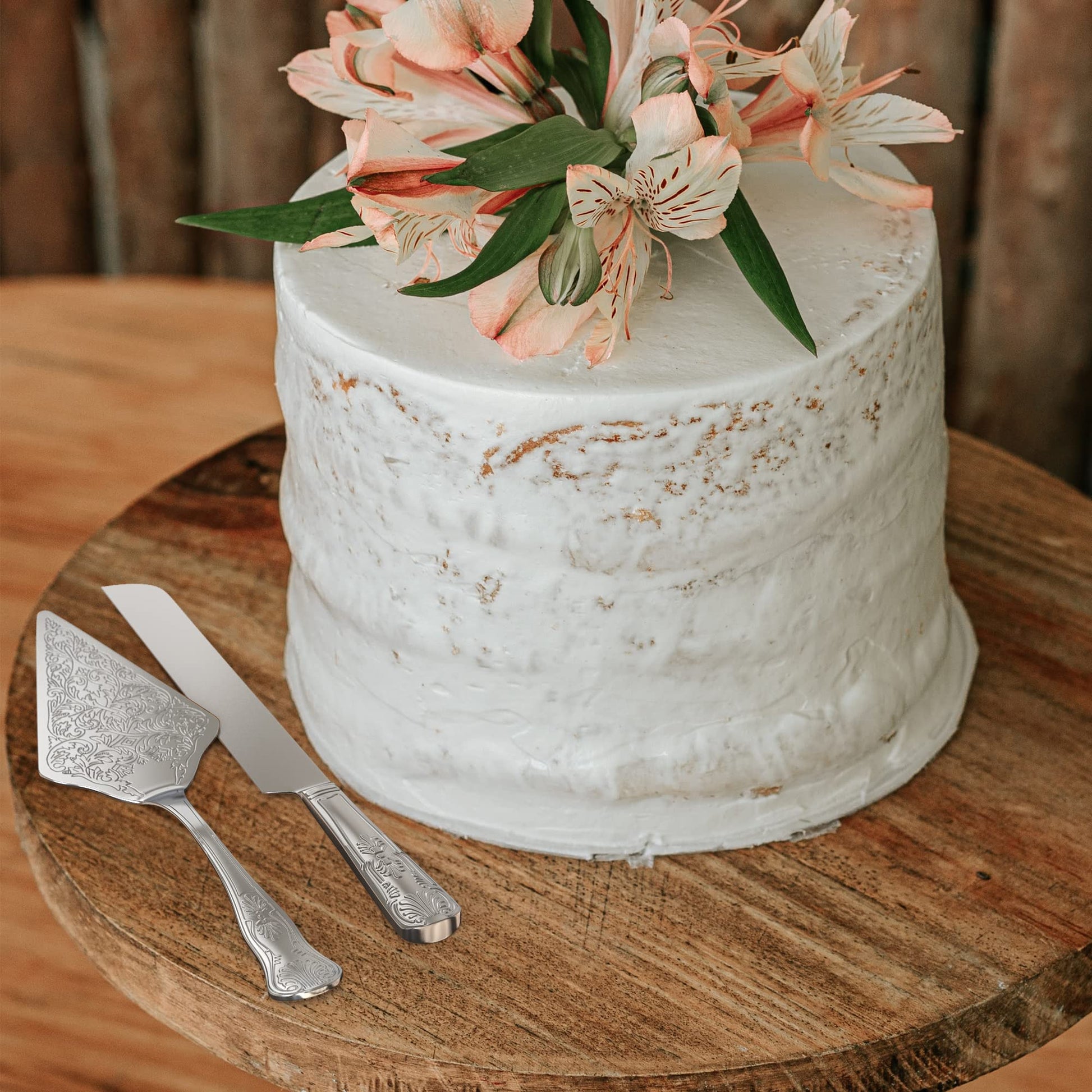 Orblue Wedding Cake Knife and Server Set - Premium, Beautifully Engraved Cutting Set - Elegant