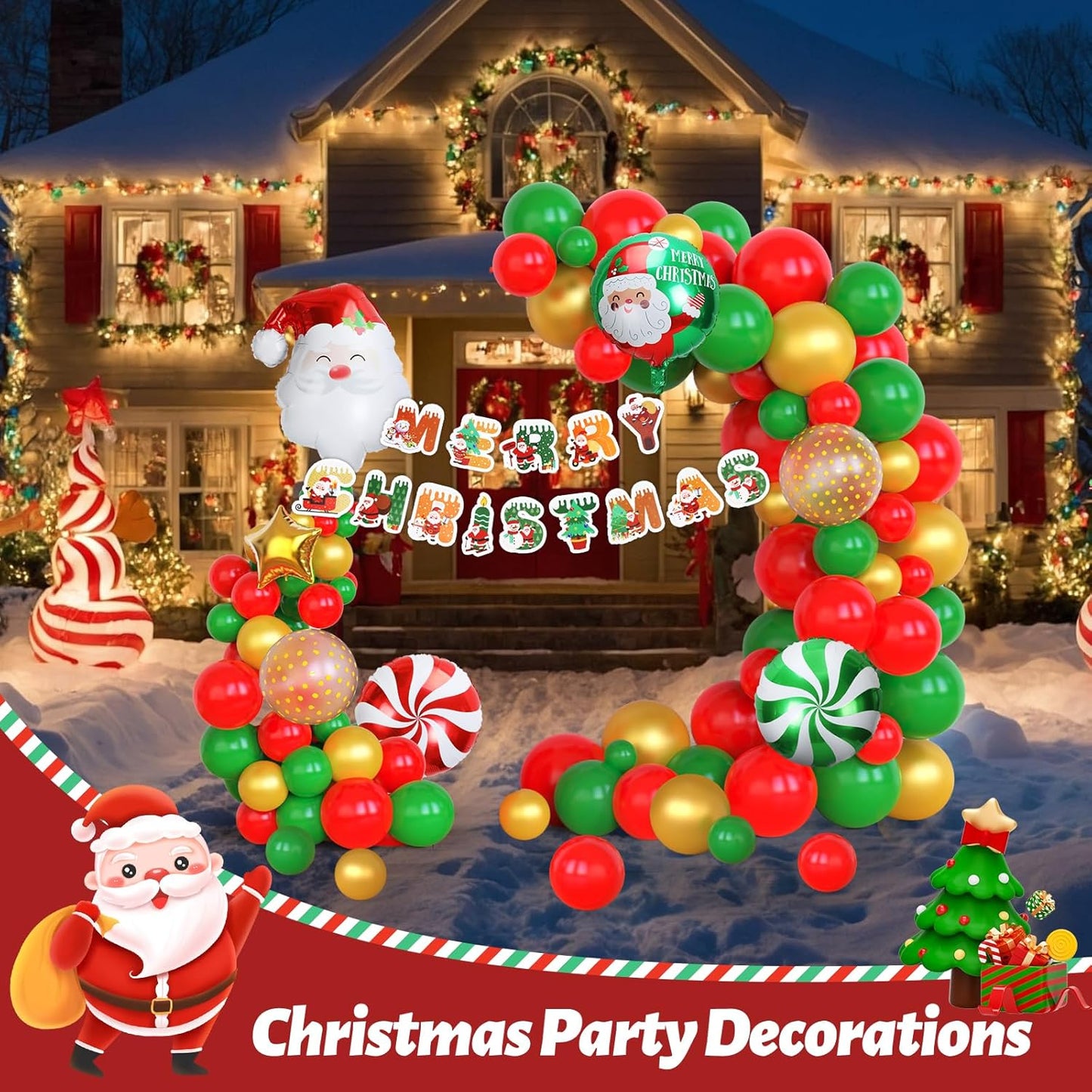 71 Pcs Christmas Balloons Garland Arch Kit Gold Sequined Balloons, Red Green Foil Fringe Curtain Christmas Birthday Backdrop Party Balloons Supplies